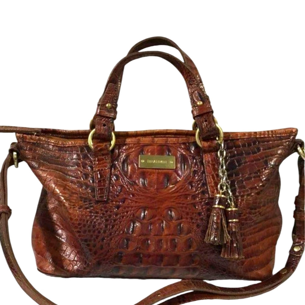 Brahmin Brown Croc-Embossed Satchel